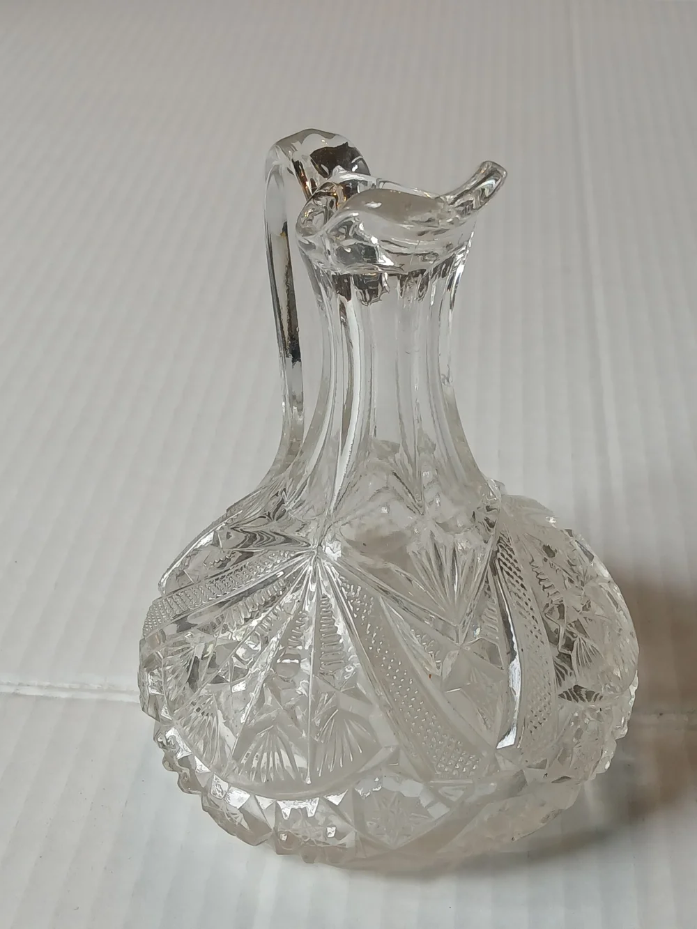 Vintage Clear Cut Glass Cruet Pitcher EAPG Starburst Pattern Elegant Decor